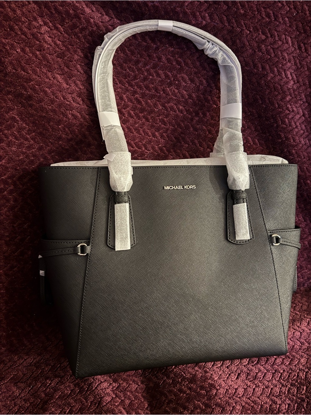 Michael Kors Black Saffiano Leather Tote with Gold Logo